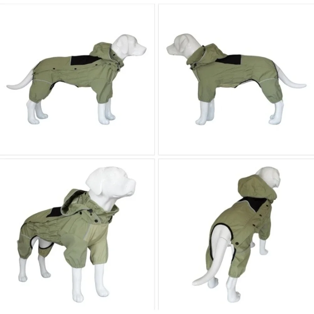 Waterproof Dog Raincoat Jacket XXL Sage Green Reflective Detachable Hood